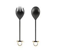 H&H Set 2 Posate Insalata in Acciaio Inox 18/8 Nero con Inserto Dorato