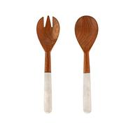 H&H Set 2 Posate Insalata in Legno con manicatura in Marmo Bianco