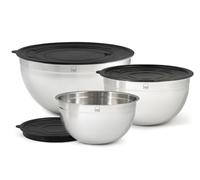 H&H Set 3 Ciotole Mixing Bowl in Acciaio Inox 18/10 con Coperchio - Ø 16/20/24 cm - Per Impastare, Mescolare e Conservare - Con Anello Antischizzo