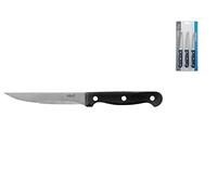 H&H Set 3 Coltelli Bistecca, mezza Lama Seghettata, con Punta, Manico Nero