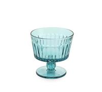 H&H Set 3 Coppe con Piede Atena in Vetro Lavorato Azzurro 35 cl - Eleganti e Resistenti - Lavabili in Lavastoviglie