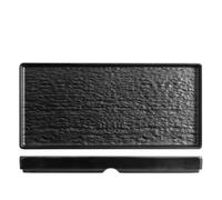 H&H, set 3 piatti rettangolari, in melamina, effetto ardesia, nero, 38x18xh3,6 cm