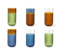 H&H, Set 6 Bicchieri Factory, bicchieri colorati, bicchieri con lavorazione in superficie, bicchieri per acqua, colori assortiti, in vetro borosilicato, 42 cl, lavabili in lavastoviglie