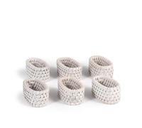 H&H Set 6 legatovaglioli in rattan sbiancato, fatti a mano 7x4x3 cm - Elegante e Resistente - Perfetti per ogni contesto, ideali per case al mare e ristoranti di pesce