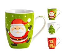 H&H Set 6 Mug Colazione, New Bone China, Decoro Orso, Babbo, Albero, cc340