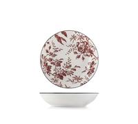 H&H, set 6 Piatti Fondi Elizabeth in Porcellana Decorata, Colore Rosso, Diametro 20 cm - Adatti a Lavastoviglie e Microonde