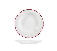 H&H Set 6 Piatti Fondi Giada in Stoneware, Ø 20 cm - Bordo Rosso - Piatti Resistenti per Primi Piatti - Lavabili in Lavastoviglie e Adatti al Microonde