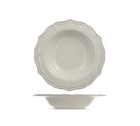 H&H Sinfonia Set 6 Piatti Fondi in Stoneware Avorio 24 cm, Ala Festonata Elegante, Ideali per Pasta e Zuppe, Lavastoviglie e Microonde