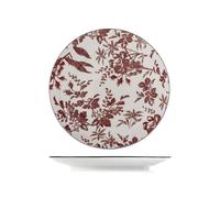 H&H, Set 6 Piatti Piani Elizabeth in Porcellana Decorata Rossa - Diametro 27 cm, Adatti per Lavastoviglie e Microonde