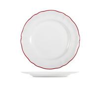 H&H Set 6 Piatti Piani Giada in Stoneware, Ø 27 cm - Bordo Rosso - Piatti Resistenti per Uso Quotidiano, Lavabili in Lavastoviglie e Adatti al Microonde