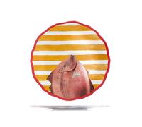 H&H, Set 6 Piatti Piani Marea in Melamina Decorata - Ø28 cm - Righe Bianche e Gialle, Bordo e Decoro Pesce Rosso - Lavabili in Lavastoviglie