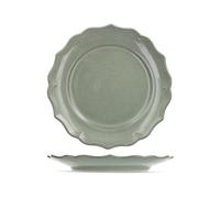 H&H Sinfonia Set 6 Piatti Piani in Stoneware Verde Salvia 27 cm, Ala Festonata Elegante, Ideali per Pranzi e Cene, Lavastoviglie e Microonde