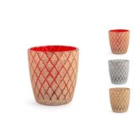 H&H Set 6 Porta Tealight, Vetro, Glitter, Colori Assortiti, 7xH7.5cm