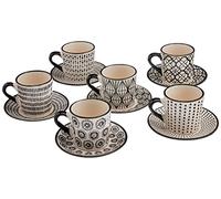 H&H Confezione 6 Tazze Caffè Vhera Con Piatto Decoro Assortito Stoare, Nero, Cc 90 - 8072000