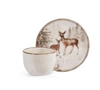 3x H&H Confezione 4 tazze caffè con piatto Magical Deer cc 115 in stoneware