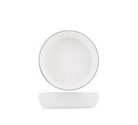 H&H, Set di 6 Piatti Fondi, Lagom, in Porcellana Avorio con Bordo Nero - Eleganti e Pratici, Diametro 20 cm, Perfetti per Zuppe e primi piatti