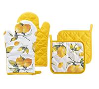 H&H Set Guanto da Forno e Presina Capri con Decoro Limoni - Cotone e Poliestere - Lavabile a Mano - No Asciugatrice - Con Marchio CE - Stile Mediterraneo