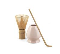 H&H, Set per Tè Matcha 3 Pezzi - Frusta in Bambù, Supporto in Porcellana e Cucchiaio per Dosaggio - Accessorio per Preparare Matcha con Schiuma - Idea Regalo Perfetta per Amanti del Tè e Cena a Tema