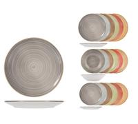 H&H Set Piatti Opera 18 Pezzi in Stoneware - Servizio Tavola Completo, Colori Assortiti, Design Elegante a Spirale
