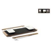H&H Set Sushi in Ardesia e Bambù - Vassoio Bambù, Piatto in Ardesia, Coppette e Bacchette, Dimensioni 10x30 cm, Lavabili in Lavastoviglie e Idoneo al Microonde
