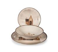 H&H, Set Tavola Natale Cinnamon Glow 18 Pezzi - Piatti in Stoneware con Decoro Casette Nordiche, Perfetto per il Natale e le Occasioni Speciali Invernali