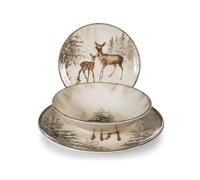 H&H, Set Tavola Natale Magical Deer 18 Pezzi - Piatti in Stoneware con Cerbiatto, Cervo e Boschi Invernali, Perfetto per Natale e Cene Invernali