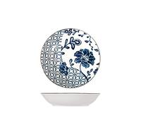 H&H Seta Set 12 Piatti Fondi in Porcellana, Decorati, Bianco e Blu, 20cm