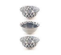 H&H Seta Set 3 Coppe Poke in Porcellana, Tonde, Decori Assortiti, 16cm
