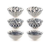 H&H Seta Set 6 Coppette Poke in Porcellana, Tonde, Decori Assortiti, 12cm