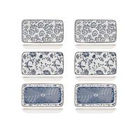 H&H Seta Set 6 Piatti Rettangolari, in Porcellana, Decori Assortiti, 11x20cm