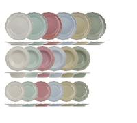 H&H Sinfonia Servizio Tavola 18 Pezzi in Stoneware, Set Piatti per 6 Persone, Colori Pastello Assortiti, Ala Festonata Decorata, Lavastoviglie e Microonde