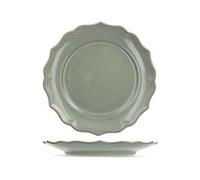 H&H Sinfonia Set 6 Piatti Piani in Stoneware Verde Salvia 27 cm, Ala Festonata Elegante, Ideali per Pranzi e Cene, Lavastoviglie e Microonde