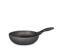 H&H Stone Grey Wok in Alluminio con Rivestimento Antiaderente Stone, 24cm, Induz