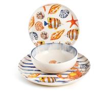 H&H-Summer stoneware dinner set, Servizio tavola Playa 18 Pezzi, in stoneware, decorato, lavabile in lavastoviglie