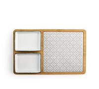 H&H Tagliere in bambù con inserto in stoneware decorato con 2 coppette in p