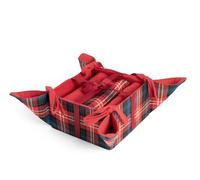 H&H Tartan Cestino in Cotone Riciclato, con 3 Strofinacci, Natale, Festività