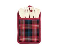 H&H Tartan Porta Mestoli in Cotone Riciclato, con 4 Utensili e Strofinaccio