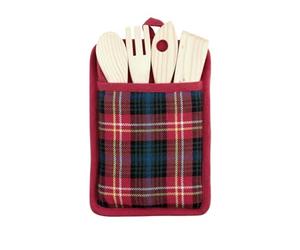 H&H Tartan Porta Mestoli in Cotone Riciclato, con 4 Utensili e Strofinaccio