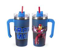 H&H Tazza Termica con Cannuccia Ironman Armored - Tumbler Termico 0,6L, in Acciaio Inox | Isolamento Termico Doppia Parete | Riutilizzabile, Antigoccia, Ideale per Scuola, Ufficio, Sport e Viaggi