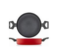 H&H, Tegame, in alluminio, antiaderente, linea Flame, colore rosso, adatto a tutti i piani cottura, lavabile in lavastoviglie, diametro 24 cm