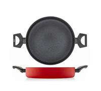 H&H, Tegame, in alluminio, antiaderente, linea Flame, colore rosso, adatto a tutti i piani cottura, lavabile in lavastoviglie, diametro 28 cm