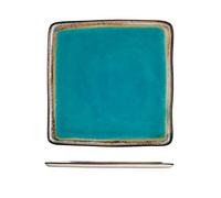 H&H Teide Set 4 Piatti Quadri, Stoneware, Azzurro, 26,5cm