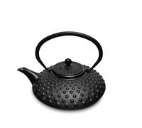 H&H Teiera in Ghisa Smaltata 0,80 L con Filtro in Acciaio Inox, Colore Nero, Adatta a Tutti i Piani Cottura, Incluso Induzione