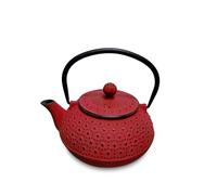 H&H Teiera in Ghisa Smaltata 0,80 L con Filtro in Acciaio Inox, Colore Rosso, Adatta a Tutti i Piani Cottura, Incluso Induzione