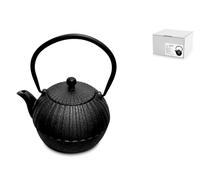 H&H Teiera in Ghisa Smaltata 0,80 L con Filtro in Acciaio Inox, Colore Nero, Adatta a Tutti i Piani Cottura, Incluso Induzione