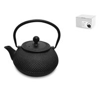 H&H Teiera in Ghisa Smaltata 0,80 L con Filtro in Acciaio Inox, Colore Nero, Adatta a Tutti i Piani Cottura, Incluso Induzione