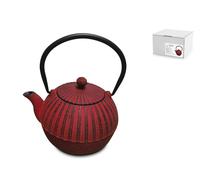 H&H Teiera in Ghisa Smaltata 0,80 L con Filtro in Acciaio Inox, Colore Rosso, Adatta a Tutti i Piani Cottura, Incluso Induzione