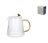 H&H Teiera in vetro borosilicato trasparente rigato, filtro e coperchio in 900