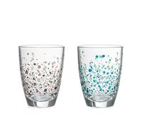 H&H Tie&Bright - Set 12 Bicchieri in Vetro per Acqua, Decori Assortiti, Colorati, 25cl