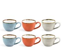H+H Set 6 Tazze Caffè senza piattino Toscana – Porcellana 100 cc Colori Assortiti